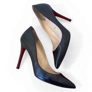 CHRISTIAN LOUBOUTIN Black Leather 4" Stiletto Pump Heels Size  38